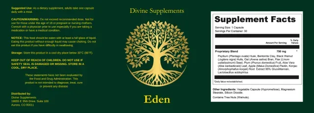 Eden Supplement Ingredients – Full Nutrition Label with Detox and Digestive Blend